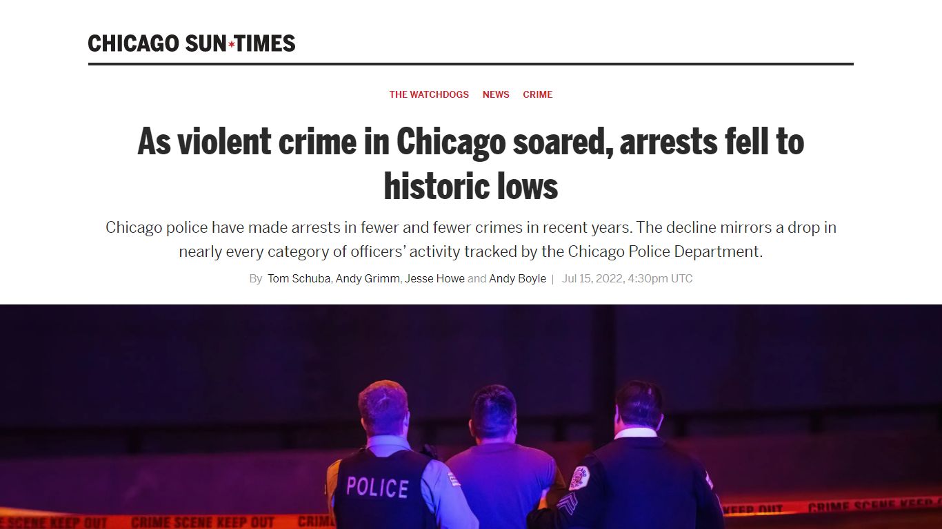 Chicago violent crime soared, but arrests fell to historic lows ...